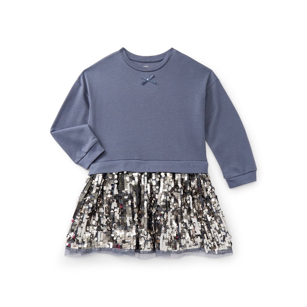 ((B3)‎ Wonder Nation Girls Blue Sequin Sweatshirt Dress 6 Long Sleeve Party